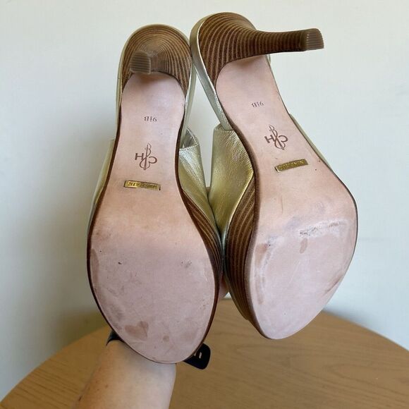 Cole Haan Gold Leather Sling Back‎ Open Toe Platforms Sandal Size 9.5 B - Picture 4 of 9